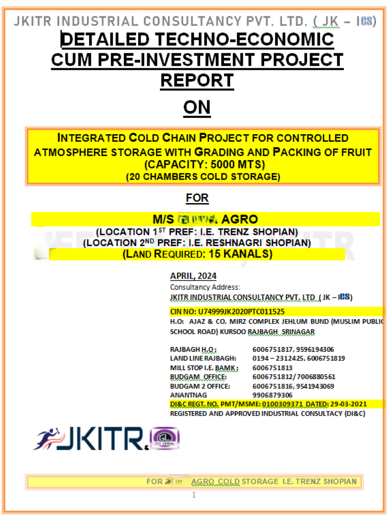 DPR FOR CA STORE, COLD STORAGE AND COLD CHAINS